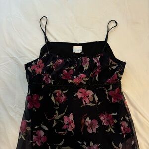 y2k floral top with belt detail below bust